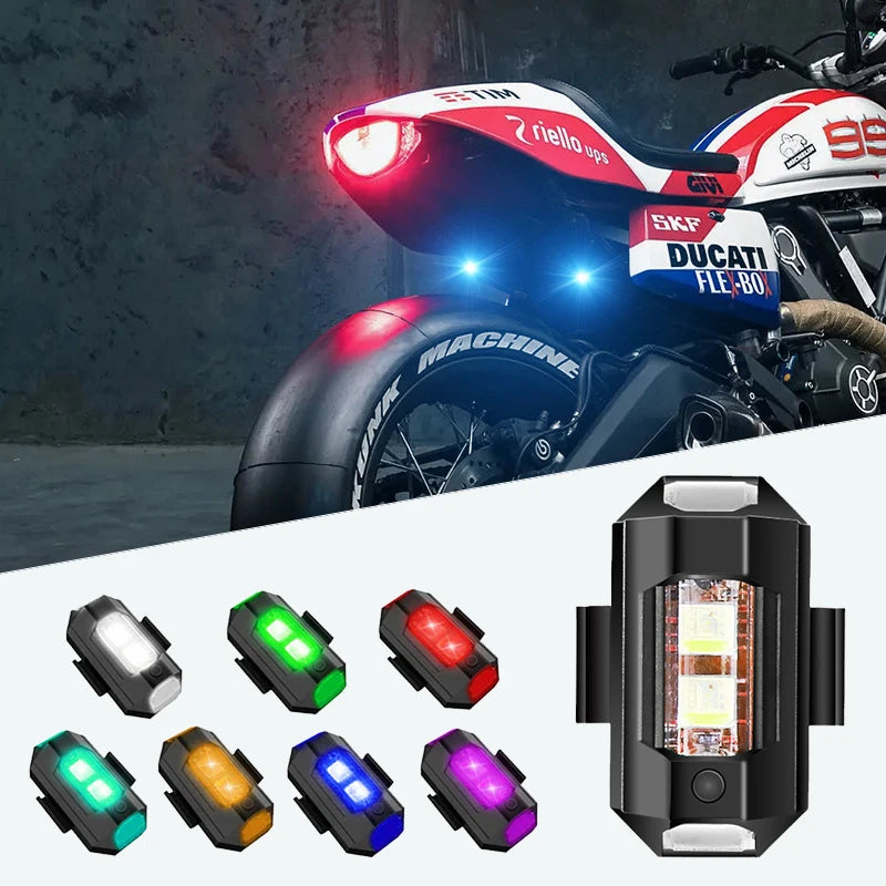 Feux Stroboscopiques LED 7 Couleurs USB – Anti-Collision, 30 Modes, 8h Autonomie – Moto, Vélo & Drone – CLEVI Paris