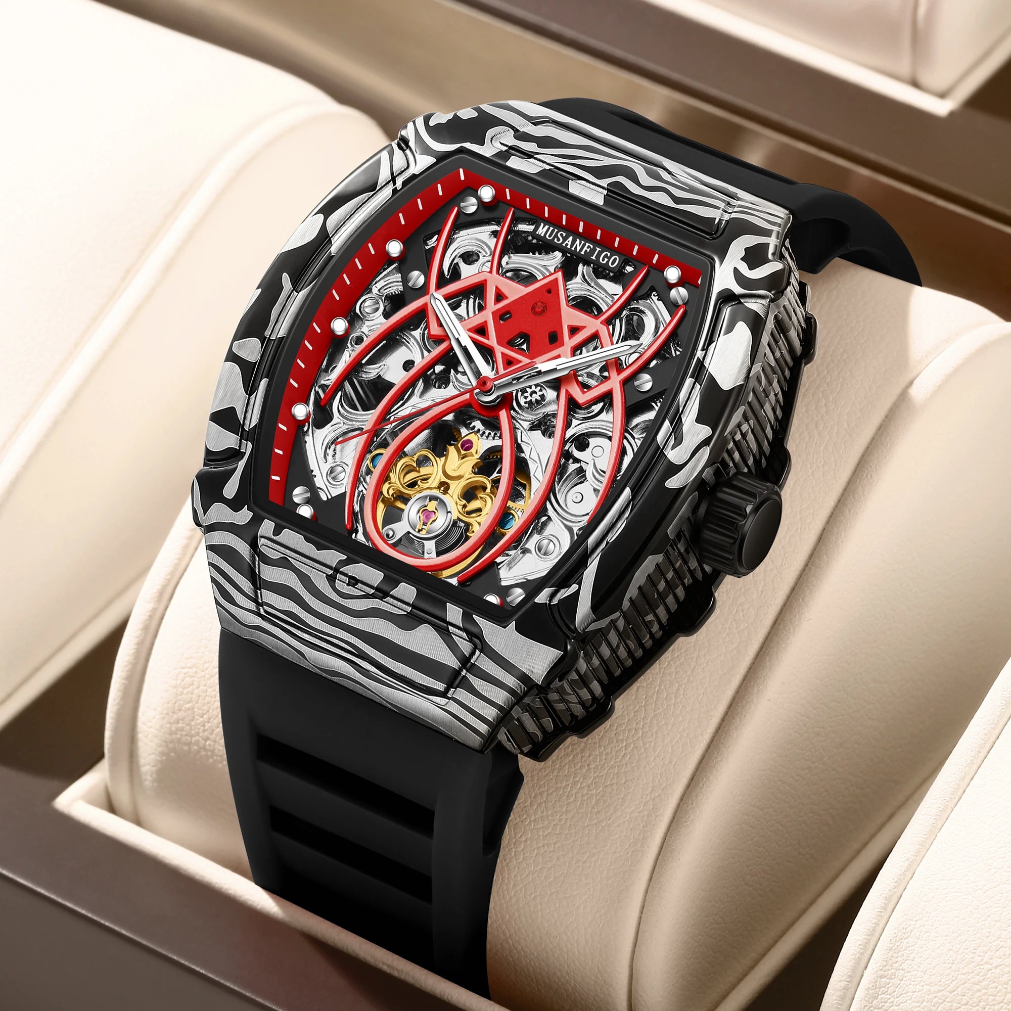 MUSANFIGO Montre Automatique Homme Squelette Tonneau Silicone Lumineux 40mm – CLEVI Paris