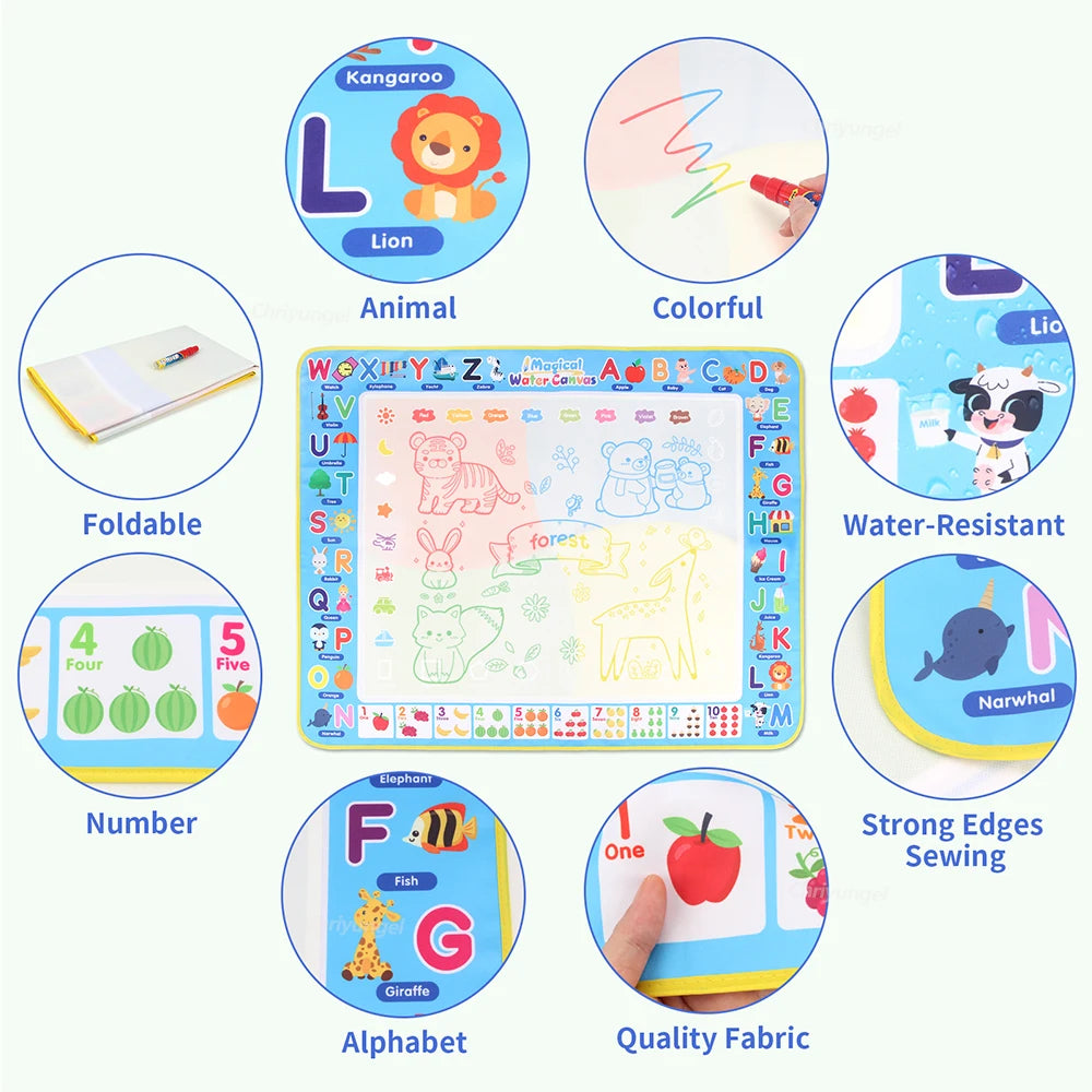 Tapis de Dessin Magique à l’Eau 100x80cm – Réutilisable, Montessori, Dès 3 ans – CLEVI Paris