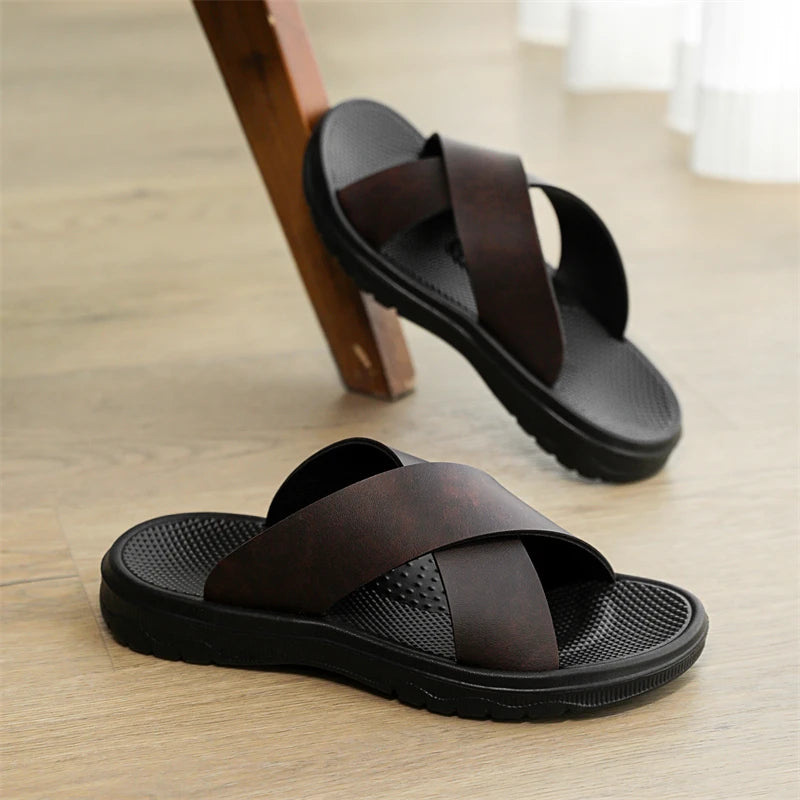 Sandales Homme Cuir Respirantes Semelle Souple | Noir, Marron & Orange – CLEVI Paris