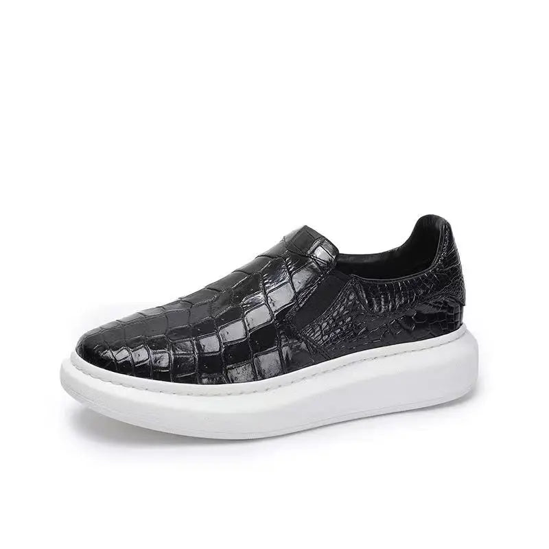 Sneakers Cuir Véritable Effet Crocodile Homme Marron & Noir – Tailles 38-50 – CLEVI Paris
