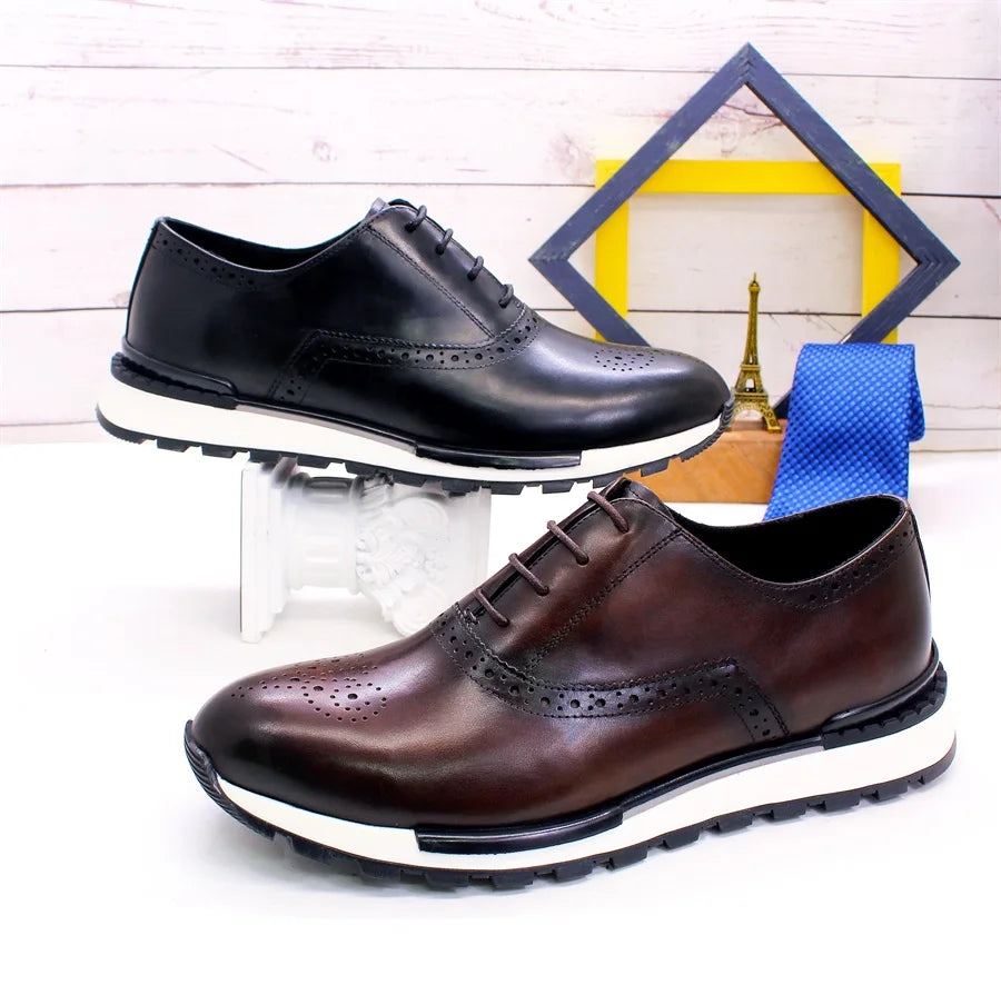 Sneaker Brogue Homme Cuir Premium Lacets | Doublure Agneau Imperméable 2 Coloris