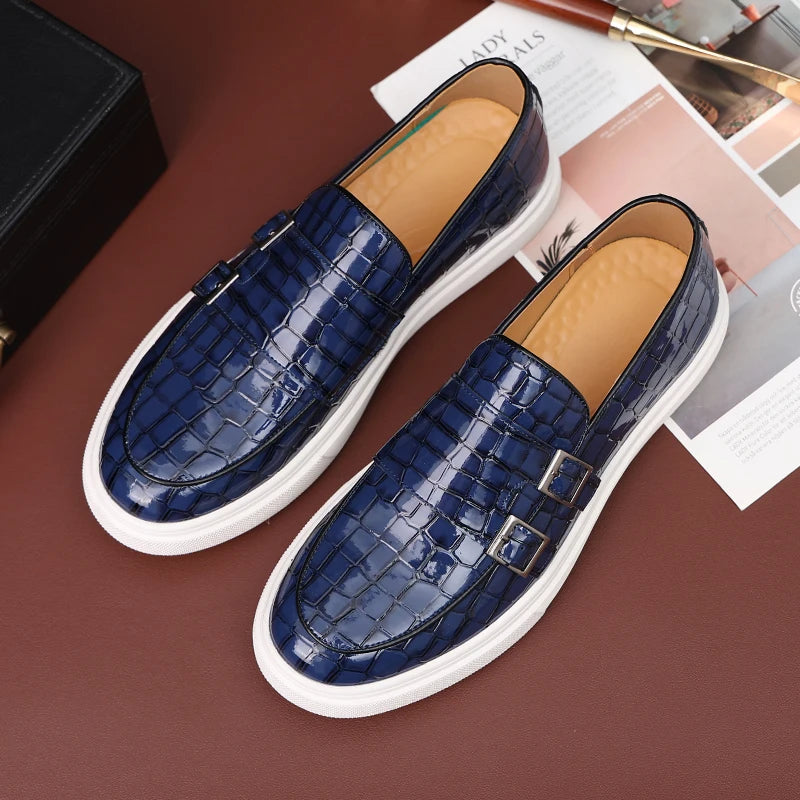Loafers Cuir Motif Crocodile Homme Semelle Épaisse Monk Strap | 4 Coloris – CLEVI Paris