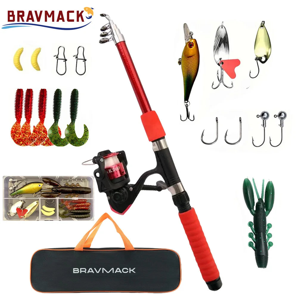 Kit de Pêche Complet Télescopique | Canne Fibre de Verre 1,8 m, Moulinet Spinning, Leurres & Accessoires – CLEVI Paris