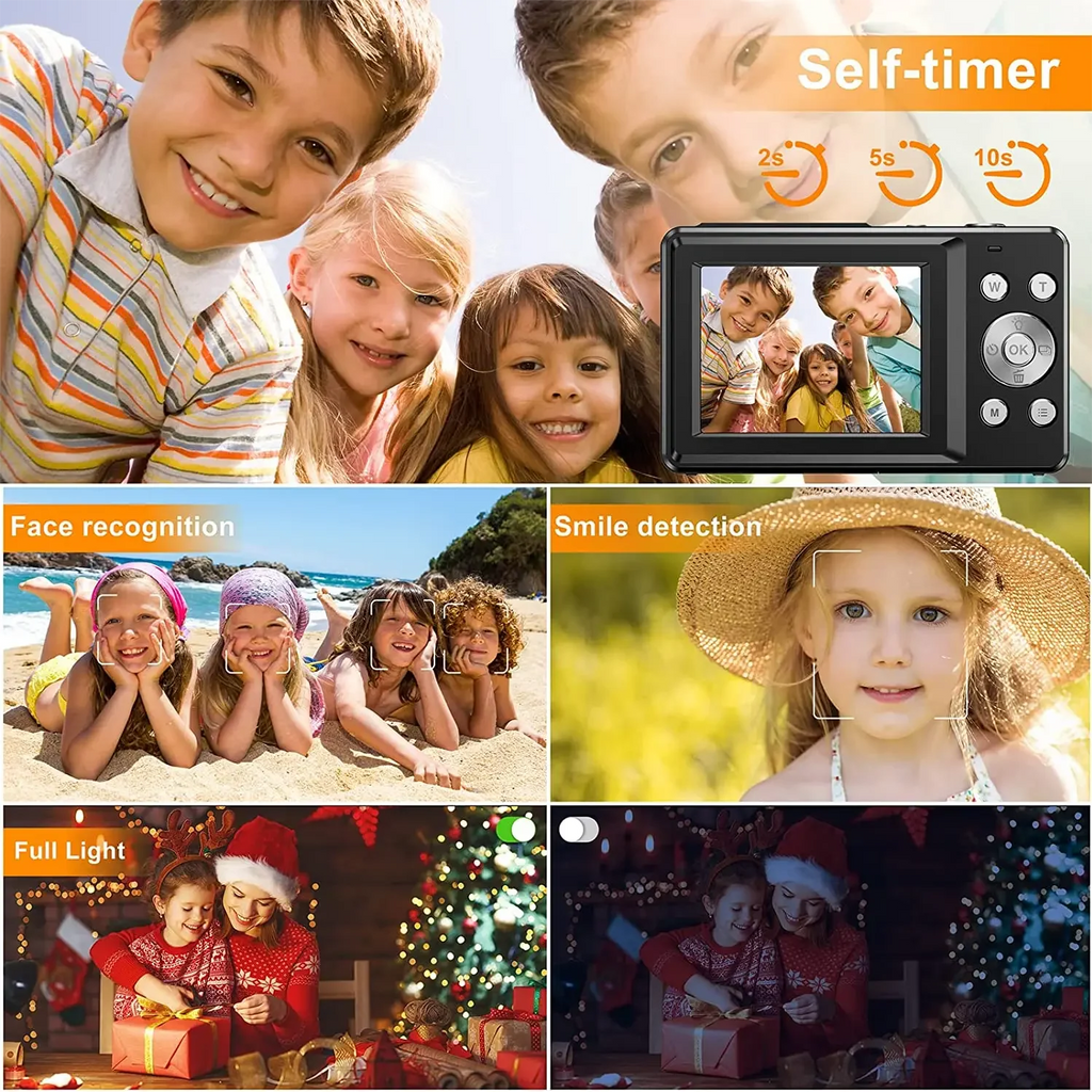 Appareil Photo Numérique Compact 44MP – Vidéo 1080P Zoom 16x Écran 2,4" Webcam Anti-Shake Enfants Débutants – CLEVI Paris