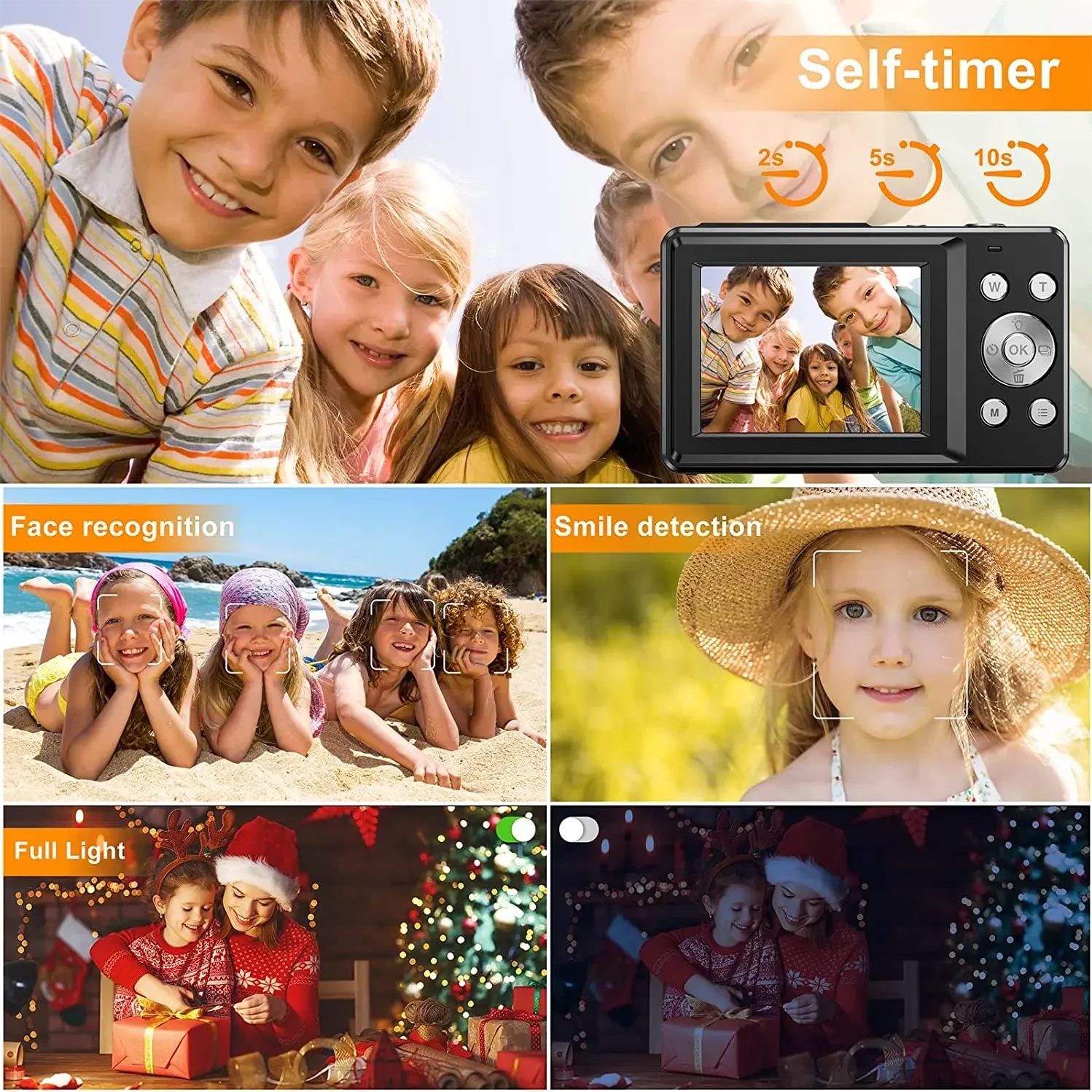 Appareil Photo Numérique Compact 44MP – Vidéo 1080P Zoom 16x Écran 2,4" Webcam Anti-Shake Enfants Débutants – CLEVI Paris