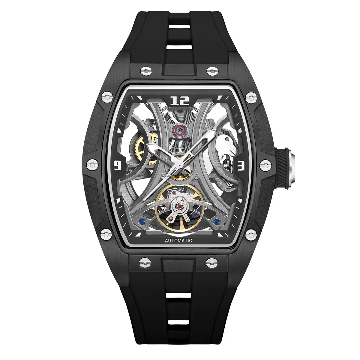 MEGIR Montre Automatique Homme Squelette Transparent Tonneau Acier Silicone Sport – CLEVI Paris