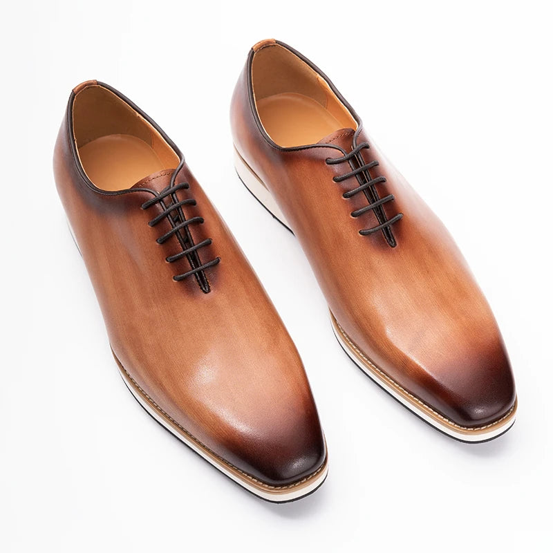 Oxford Homme Cuir Véritable Fait Main Bout Pointu Marron – CLEVI Paris