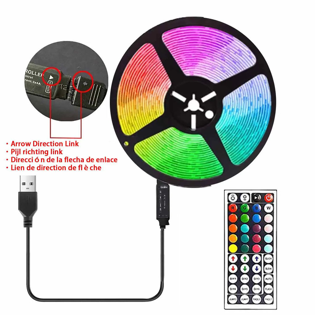 Ruban LED RGB 5050 USB — Rétroéclairage TV, Télécommande IR & APP, 1m à 40m | CLEVI Paris