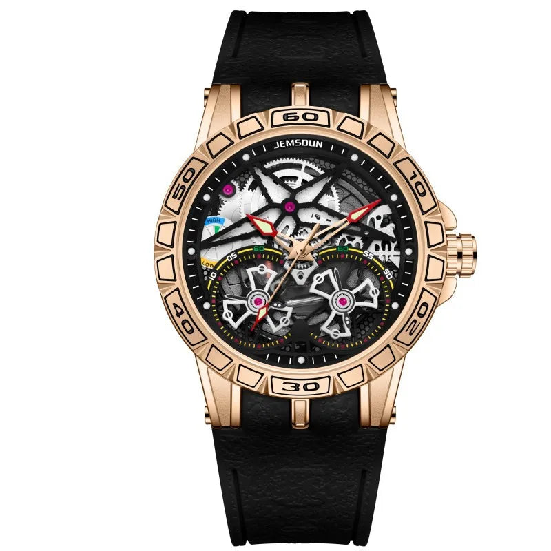 Montre Homme Mécanique Manuel Double Volant Cadran Creux Lumineux Silicone W056 – CLEVI Paris