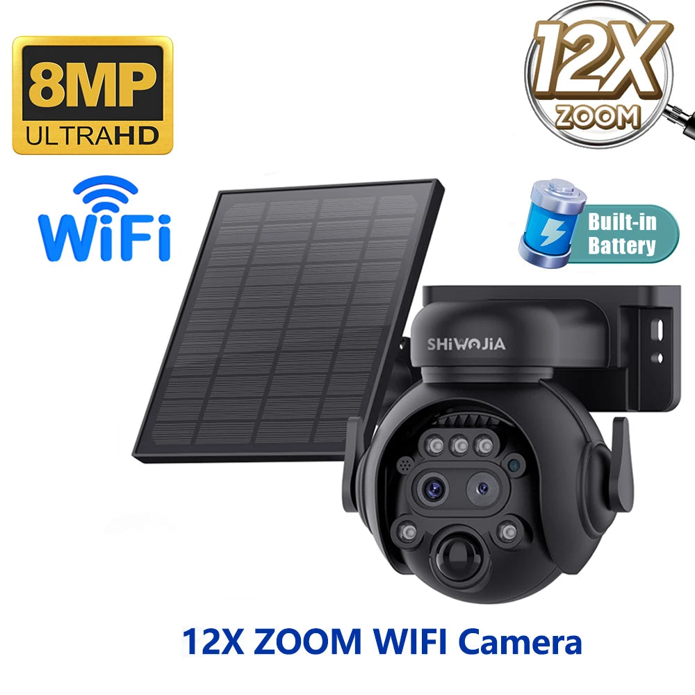 Caméra Solaire Extérieure 8MP 4K Double Objectif Zoom 12x 4G Wi-Fi PIR IP65 – CLEVI Paris