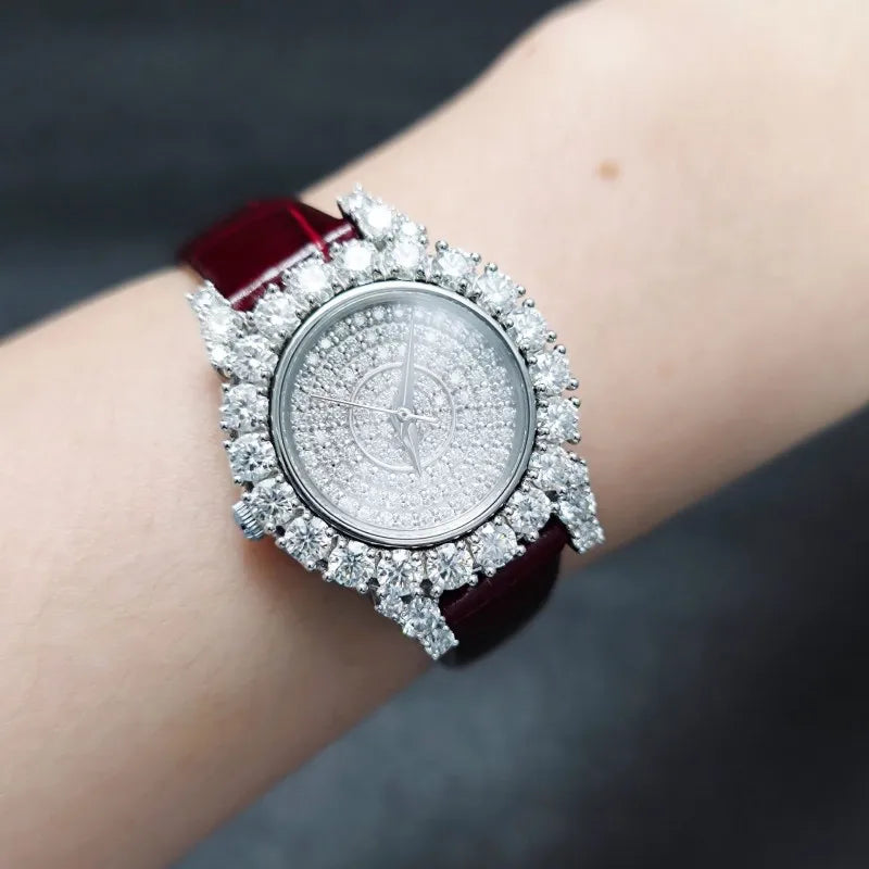 Montre Femme Automatique Argent 925 Diamants Moissanite Certifiés GRA NGIC Saphir 28mm – CLEVI Paris