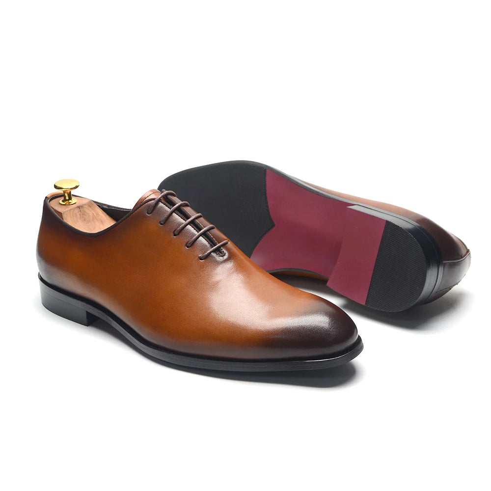 Richelieu Homme Whole-Cut Oxford – Cuir Véritable, Fait Main, Bout Uni – CLEVI Paris