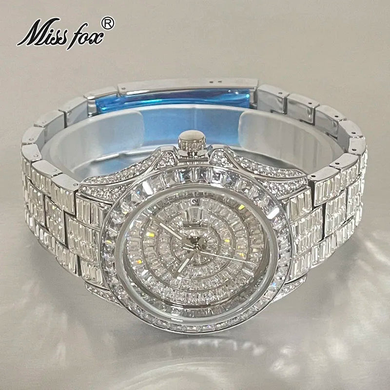 MISSFOX Montre Quartz Homme Iced Out Diamond Hip Hop Acier Saphir Plaqué Or 18K – CLEVI Paris