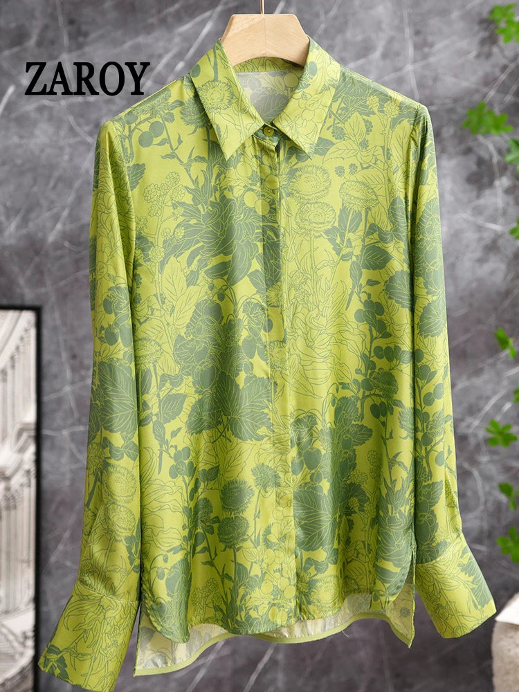 Chemise Femme Satin Old Money Imprimé Manches Longues – CLEVI Paris