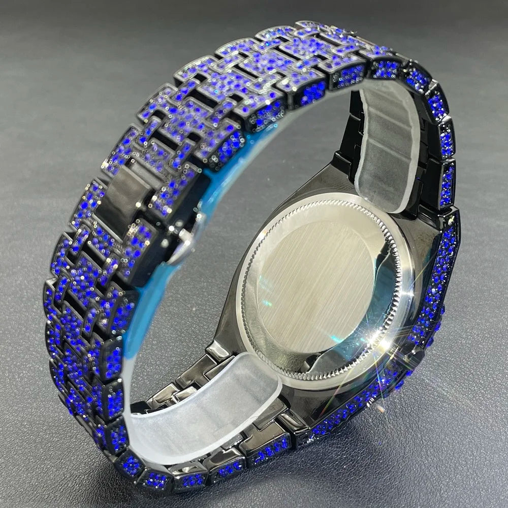 MISSFOX V359 – Montre Quartz Homme Hip Hop | Full Diamants, Plaqué Or 18K, Acier Inoxydable