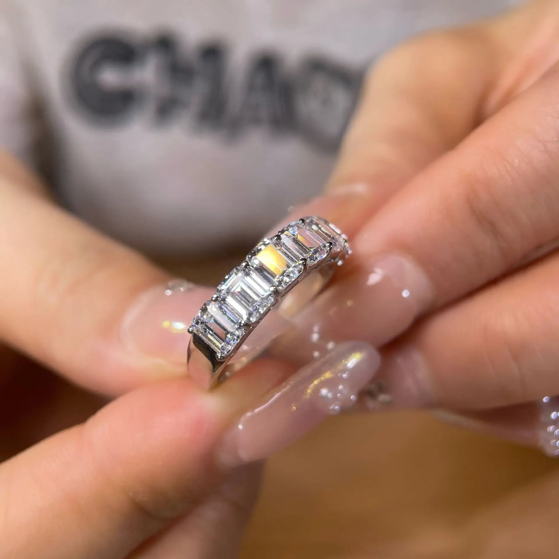 Alliance Saphir Taille Émeraude | Diamant Haute Carbone Argent 925 Mariage – CLEVI Paris