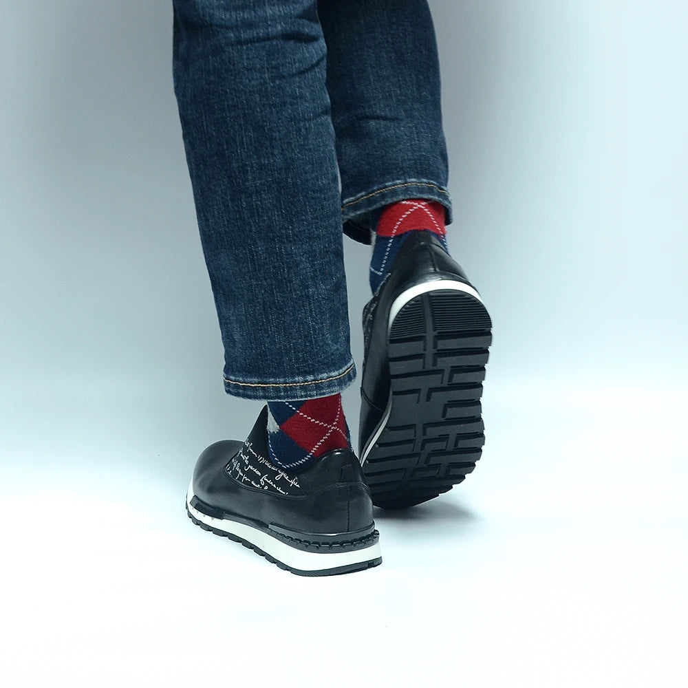 Oxford Homme Cuir Véritable | Sneaker Classique Imprimé Lettres Noir