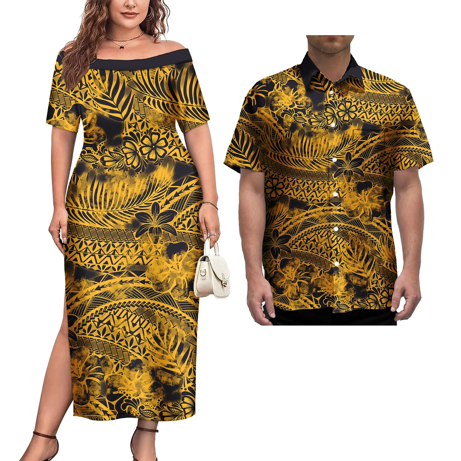 Ensemble Couple 2 Pièces Robe Femme + Chemise Hawaïenne Homme Motif Polynésien – CLEVI Paris