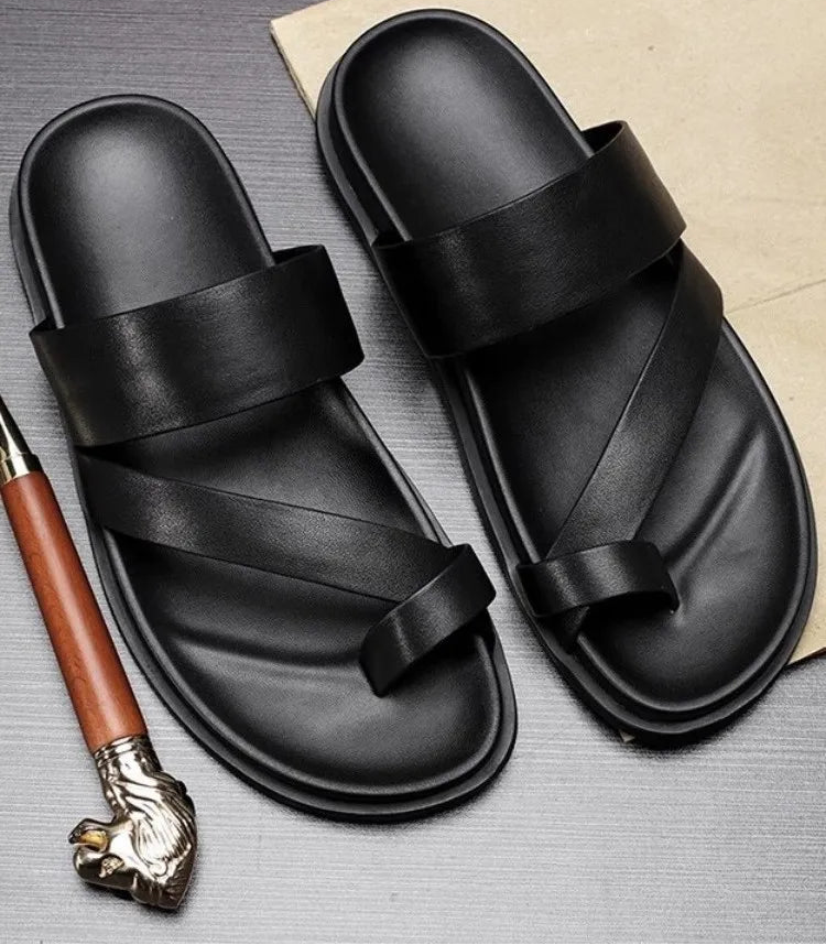 Claquettes Homme Cuir de Vache Véritable Bout Pincé Plage & Leisure – CLEVI Paris