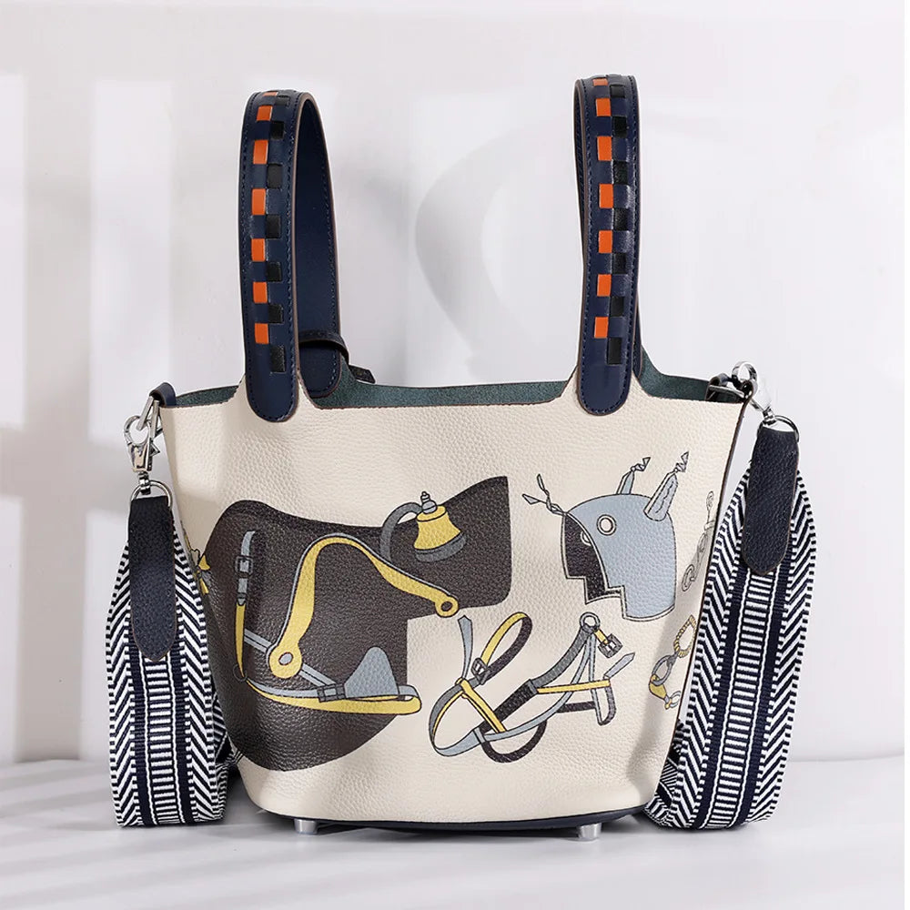 Sac Seau Cuir Véritable Femme Motif Peinture – CLEVI Paris