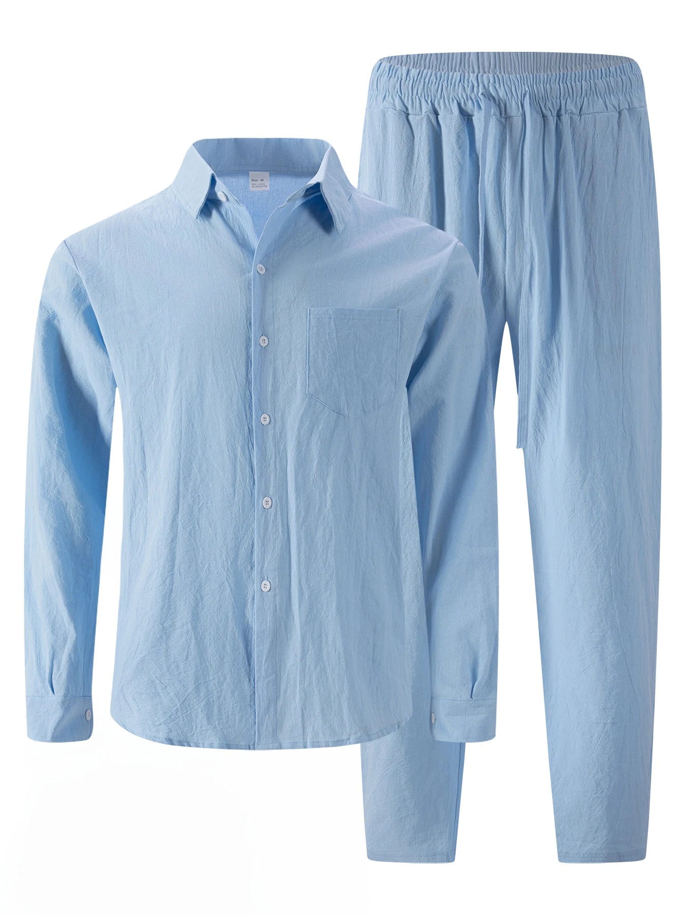 Ensemble Homme Chemise Lin Manches Longues Col Cranté + Pantalon 7/8 Cordon Casual Voyage Plage 4 Saisons 13 Coloris – CLEVI Paris