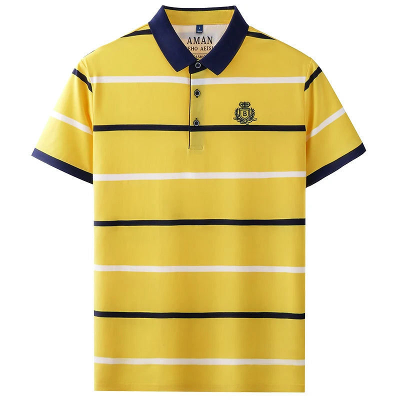 Polo Homme Rayé Broderie Lettre – T-Shirt Business Casual Respirant
