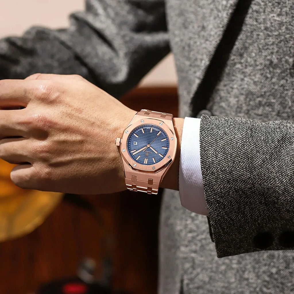 Montre POEDAGAR 924 – Quartz Business Luxe, Date, Aiguilles Lumineuses, Acier Inoxydable 40 mm, Étanche 3 ATM – CLEVI Paris