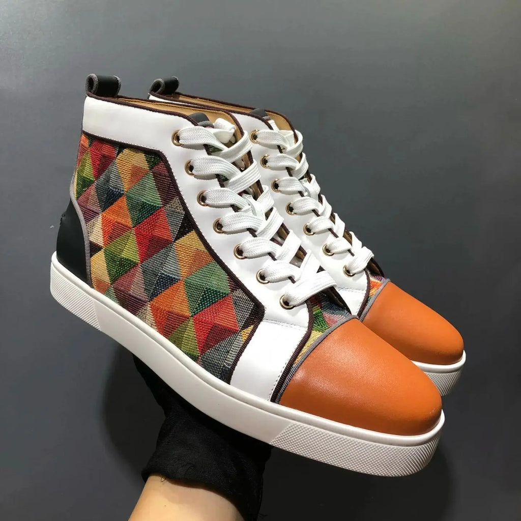Sneakers Montantes Cuir Véritable Orange Homme – Semelle Rouge, Lacets, Tailles 35-48 – CLEVI Paris