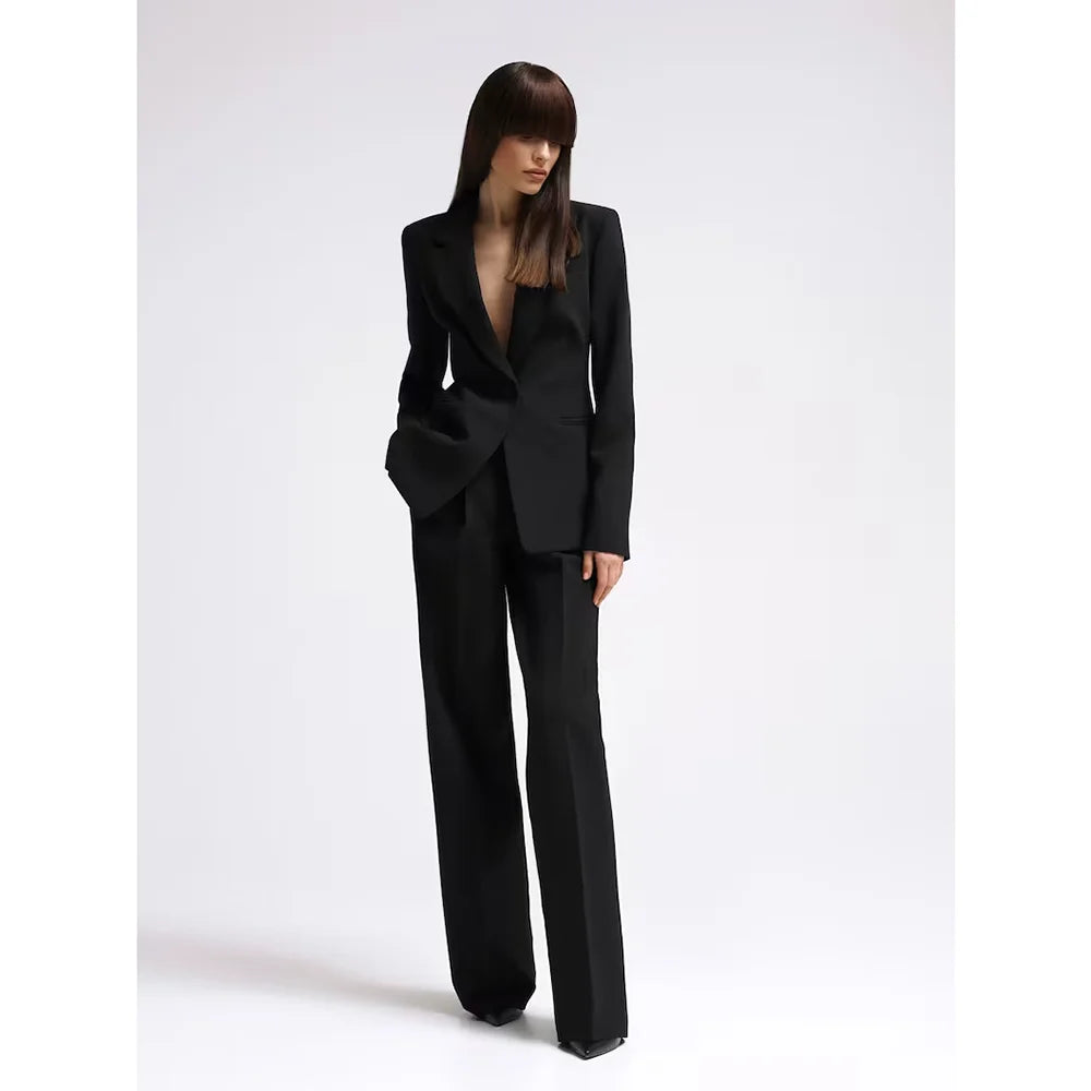 Ensemble 2 Pièces Femme – Blazer Revers Cranté + Pantalon Slim | Bureau & Cérémonie | Noir, Blanc, Rouge | XS-4XL