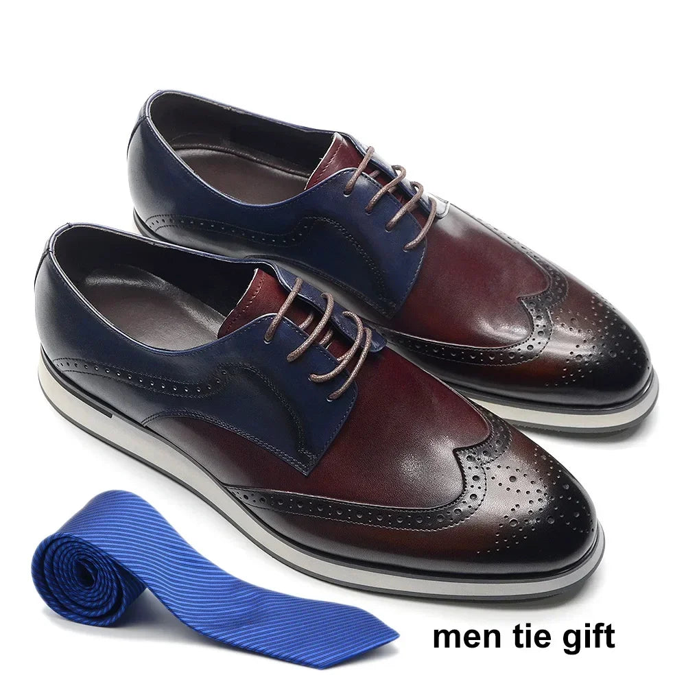 Derby Brogue Homme Wingtip – Cuir de Vache Véritable, Lacets, Bicolore, Automne-Hiver – CLEVI Paris