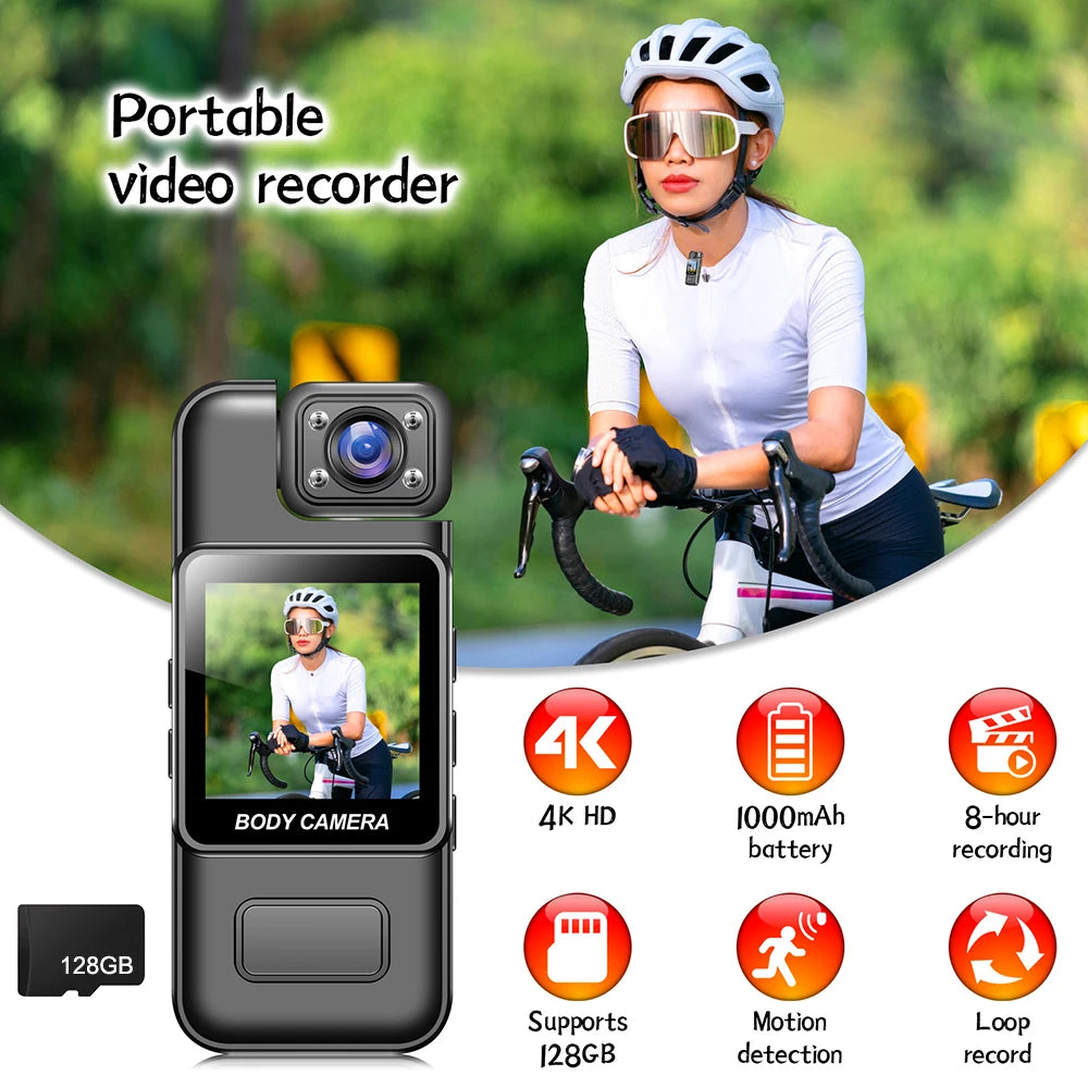 Mini Caméra Corporelle 4K WiFi – Vision Nocturne IR, 8H, Clip Dorsal, Détection Mouvement