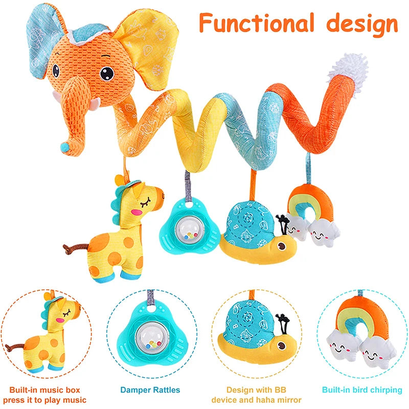 Jouet Sensoriel Bébé Spirale Peluche Animaux Musical Poussette Siège Auto QWZ – CLEVI Paris
