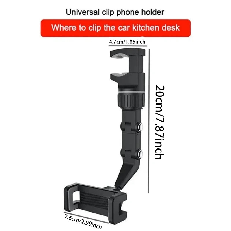 Support Téléphone Voiture Universel — Clip Rétroviseur, Rotation 960°, Réglable, Gris & Vert | CLEVI Paris