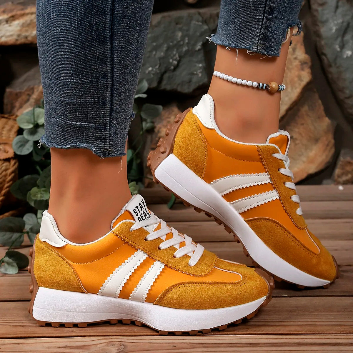 Baskets Femme Lacets Semelle Épaisse Antidérapante Casual Sport – CLEVI Paris