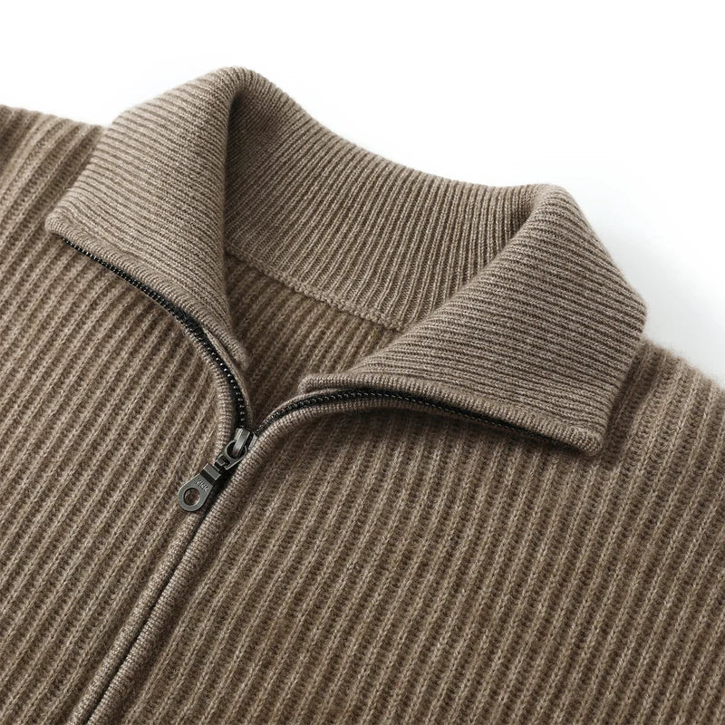 Cardigan Homme 100% Cachemire Col Double Zip Tricot Épais MVLYFLRT – Business Casual – 4 Coloris, M à XXL – CLEVI Paris