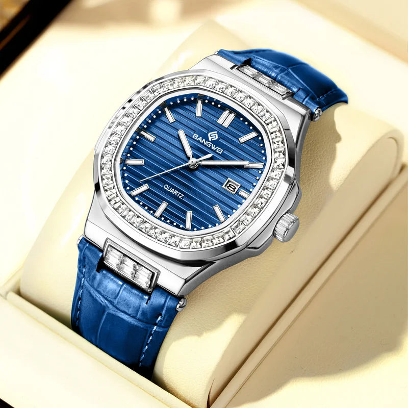Montre Quartz Femme BANGWEI 8823 Carrée Diamants Bracelet – CLEVI Paris