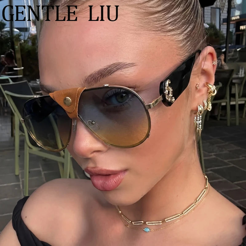 Lunettes de Soleil Steampunk Oversize Vintage Pilot Femme UV400 Cuir GENTLE LIU – CLEVI Paris