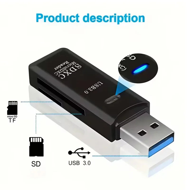 Lecteur de Carte TF/SD USB 2.0 & 3.0 – Haute Vitesse, Ultra-Compact, Certifié CE/RoHS, PC & Laptop – CLEVI Paris