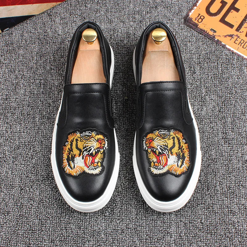 Loafers Homme Slip-On Broderie Plateforme Cuir | Noir – CLEVI Paris