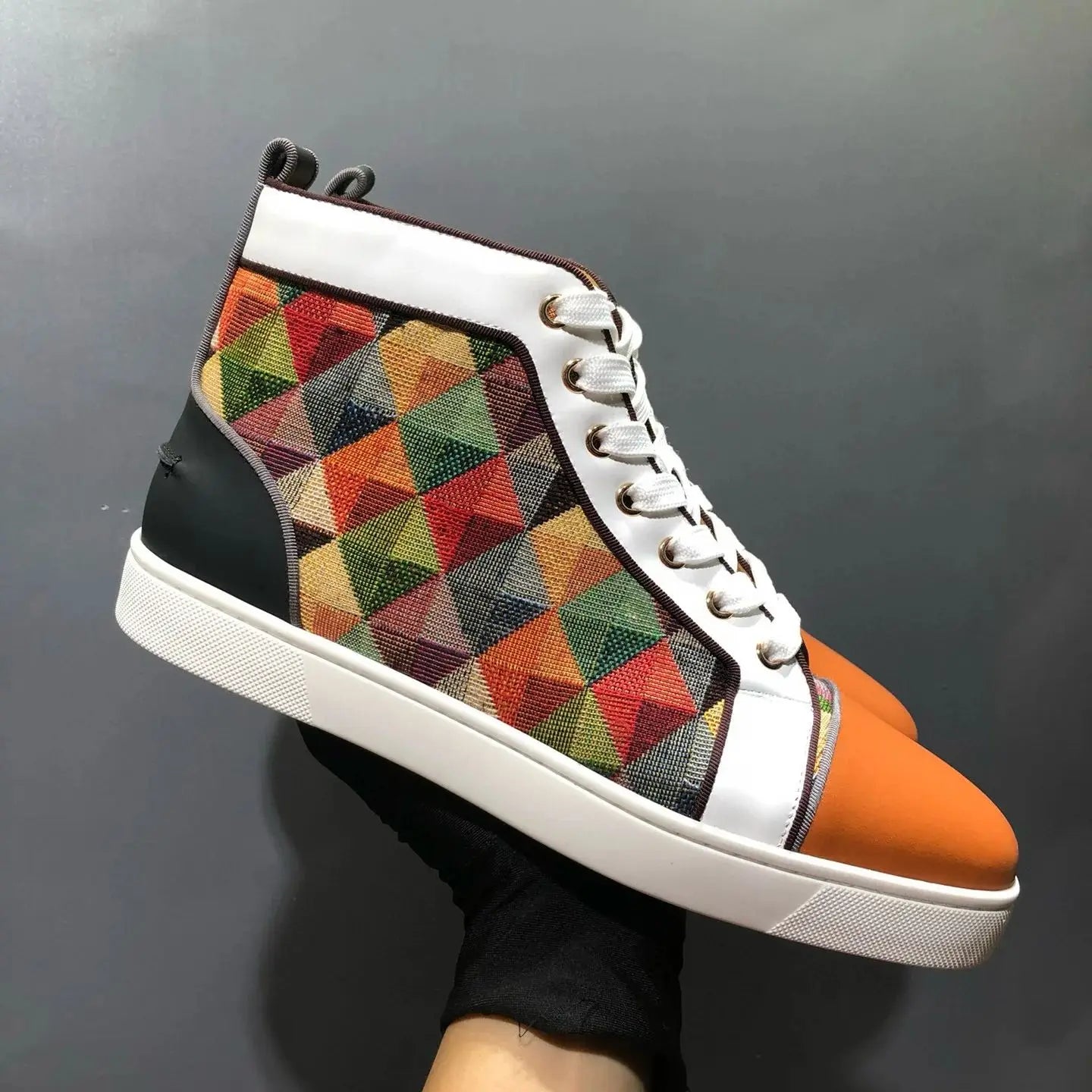 Sneakers Montantes Cuir Véritable Orange Homme – Semelle Rouge, Lacets, Tailles 35-48 – CLEVI Paris