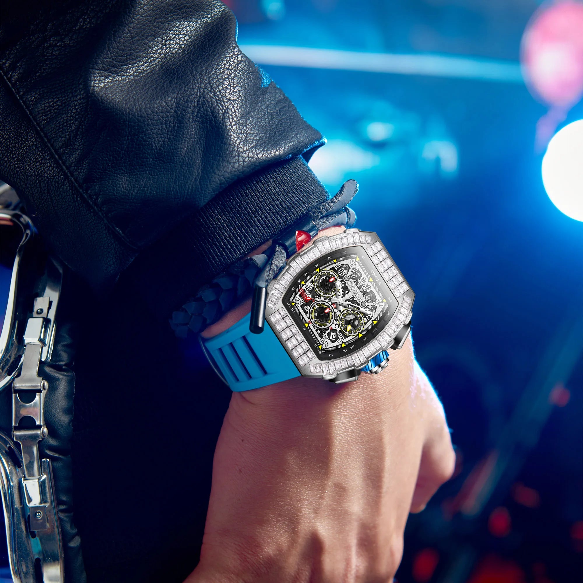 Montre Automatique ONOLA Sport Homme | Squelette Silicone Militaire