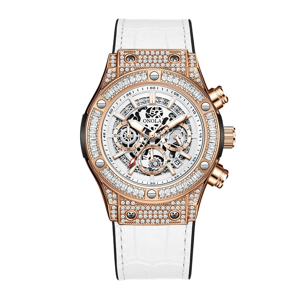 ONOLA ON6856 – Montre Quartz Homme | Diamants, Calendrier, Bracelet Cuir, Étanche 3 Bar