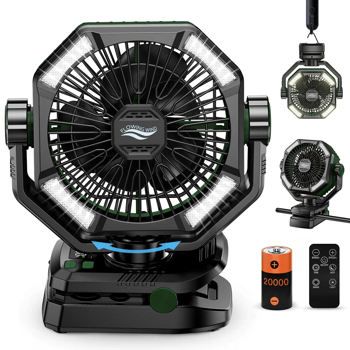 Ventilateur de camping rechargeable 8 vitesses LED – CLEVI Paris