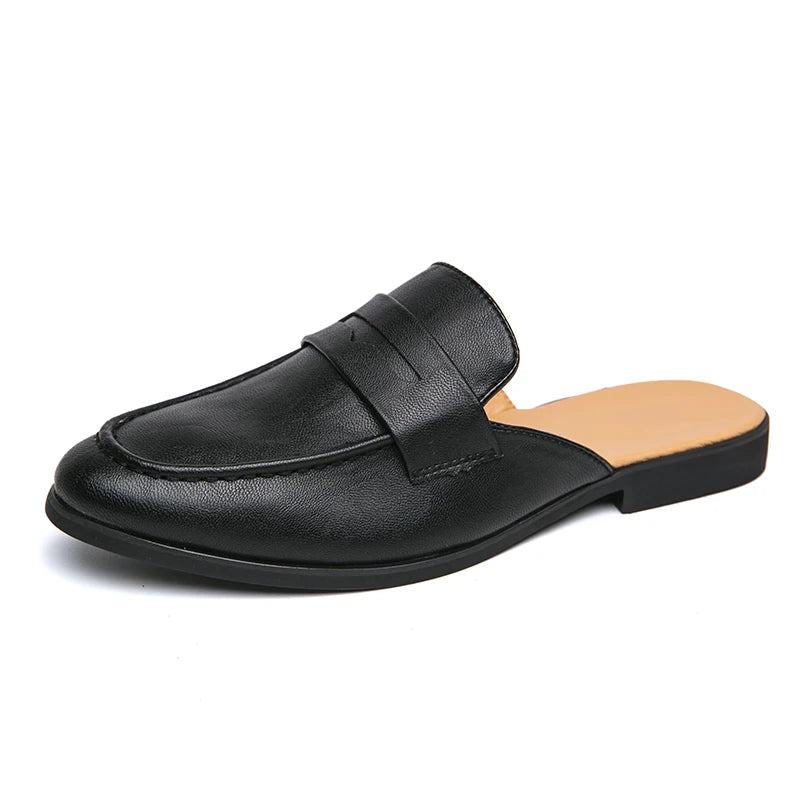 Mules Homme Été – Cuir Fendu, Décor Métal, Slip-On Léger, Doublure Cuir | Noir ou Marron