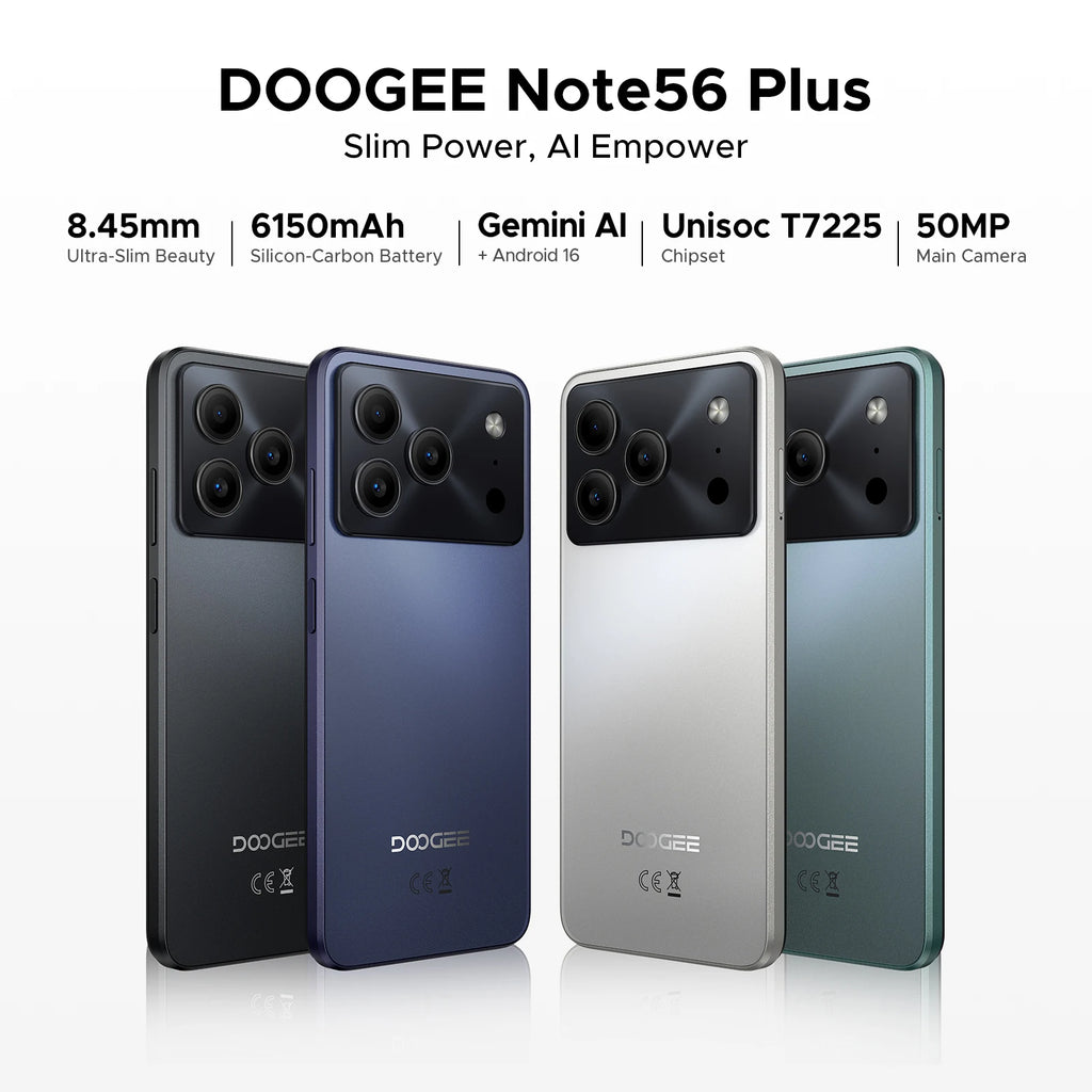 DOOGEE Note56 Plus Smartphone Android 16 Gemini AI 6,56" 90Hz 6150mAh NFC IP68 50MP – CLEVI Paris