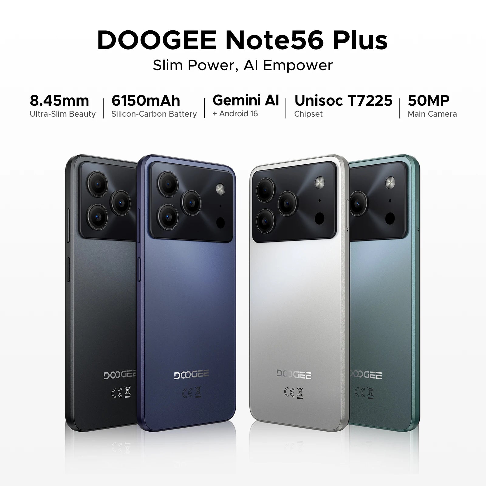DOOGEE Note56 Plus Smartphone Android 16 Gemini AI 6,56" 90Hz 6150mAh NFC IP68 50MP – CLEVI Paris