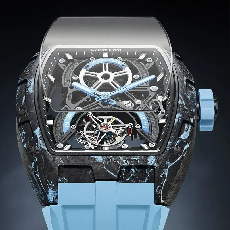 BONEST GATTI BG7003 – Montre Squelette Automatique Homme | Carbone, Verre Saphir, Étanche 5 Bar