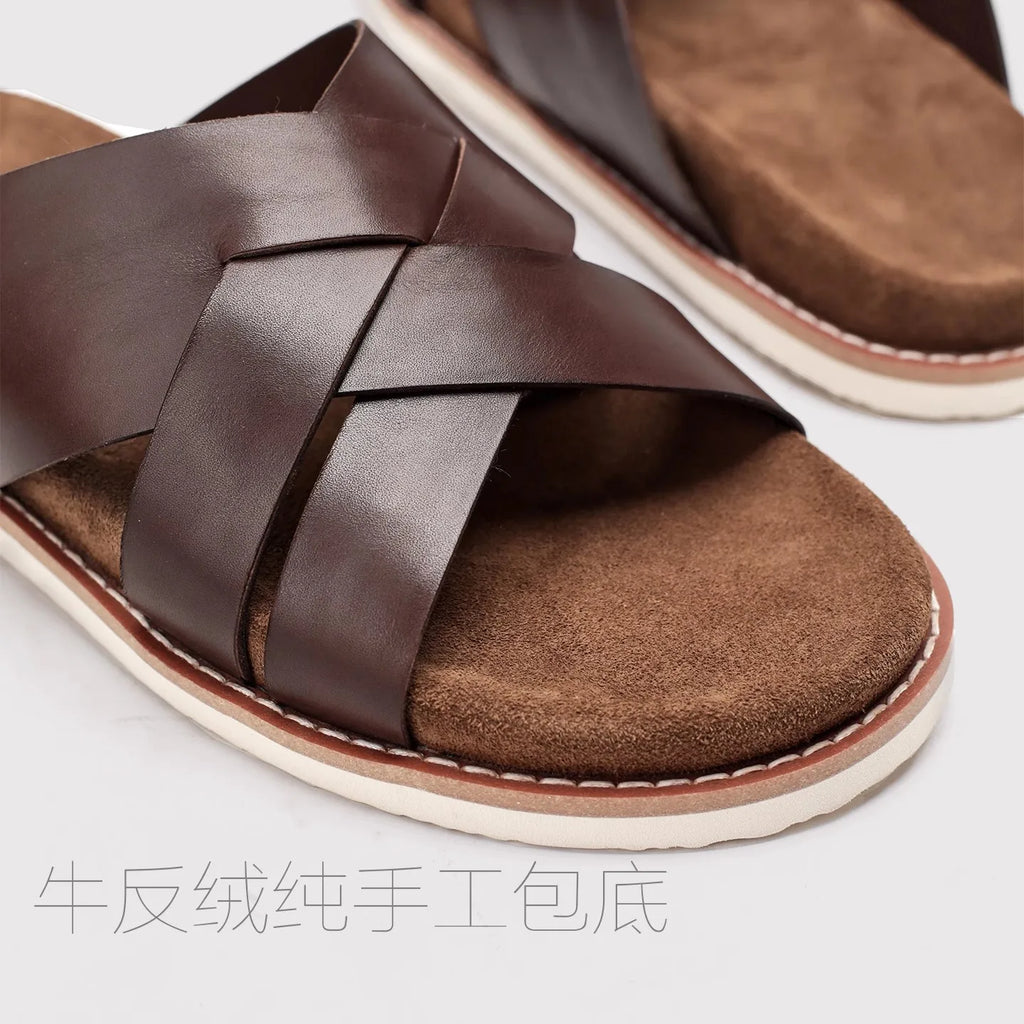 Slides Homme Cuir Véritable Pleine Fleur Style Luxe Casual – CLEVI Paris