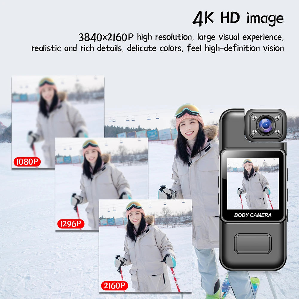 Mini Caméra Corporelle 4K WiFi – Vision Nocturne IR, 8H, Clip Dorsal, Détection Mouvement